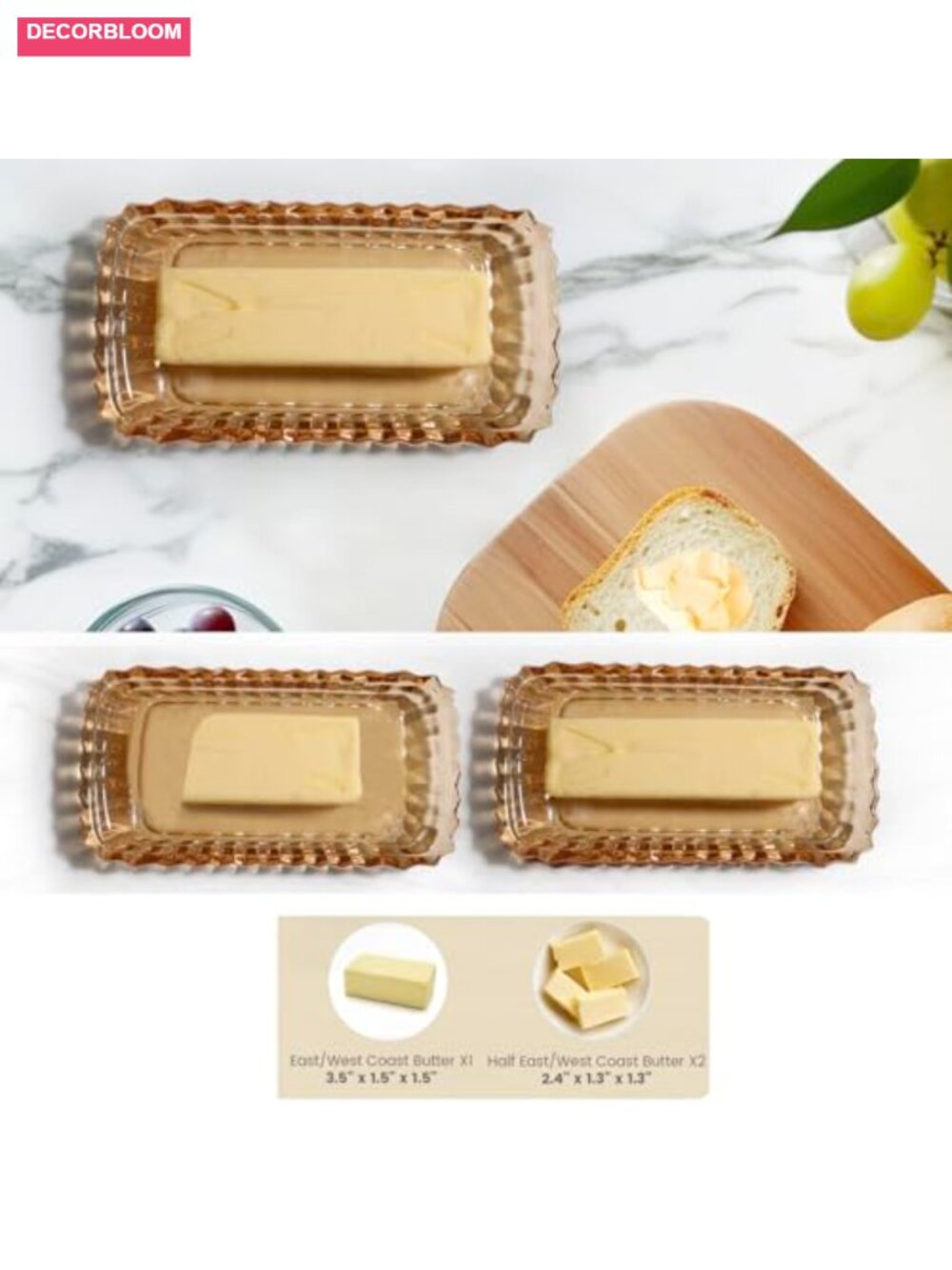 Vintage Glass Butter Dish with Lid, Dishwasher Safe Butter Keeper, Holds 1 Stick - Picture 5 of 6
